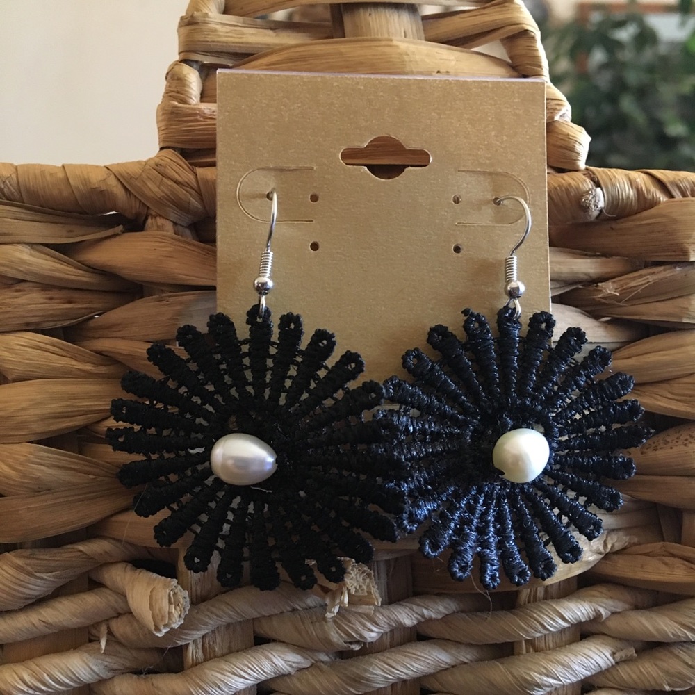 Handmade vintage lace faux pearl boho earrings